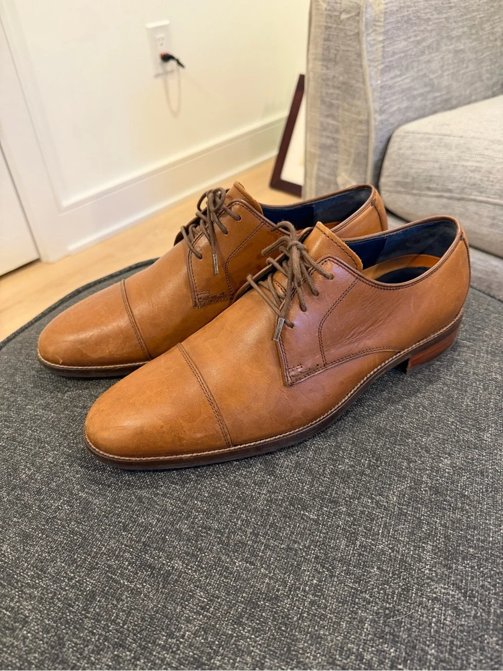 Cole Haan Men's Tan Cap-Toe Derby Leather Shoes